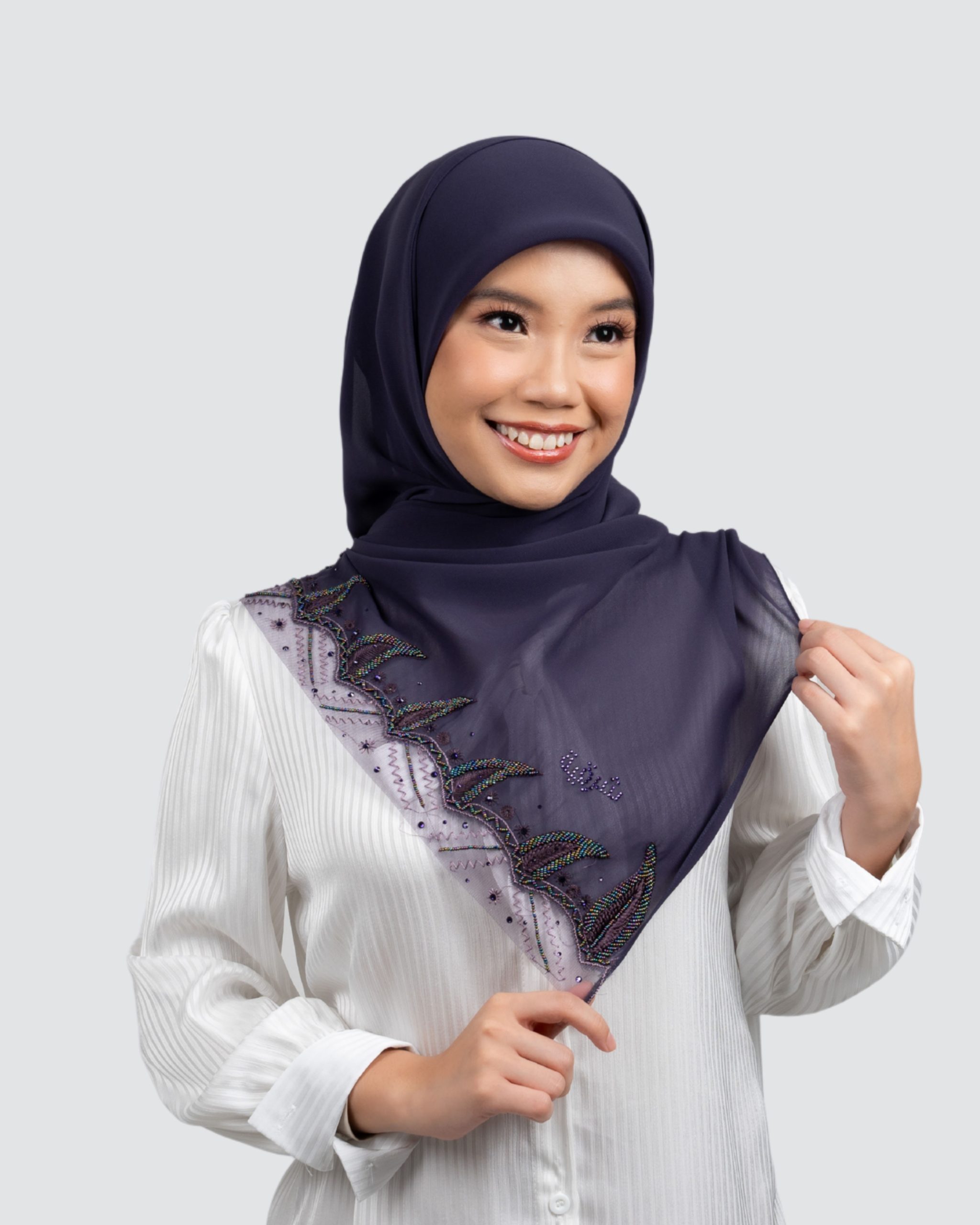 Tania Beads Embroidery Lace Shawl - Mulberry