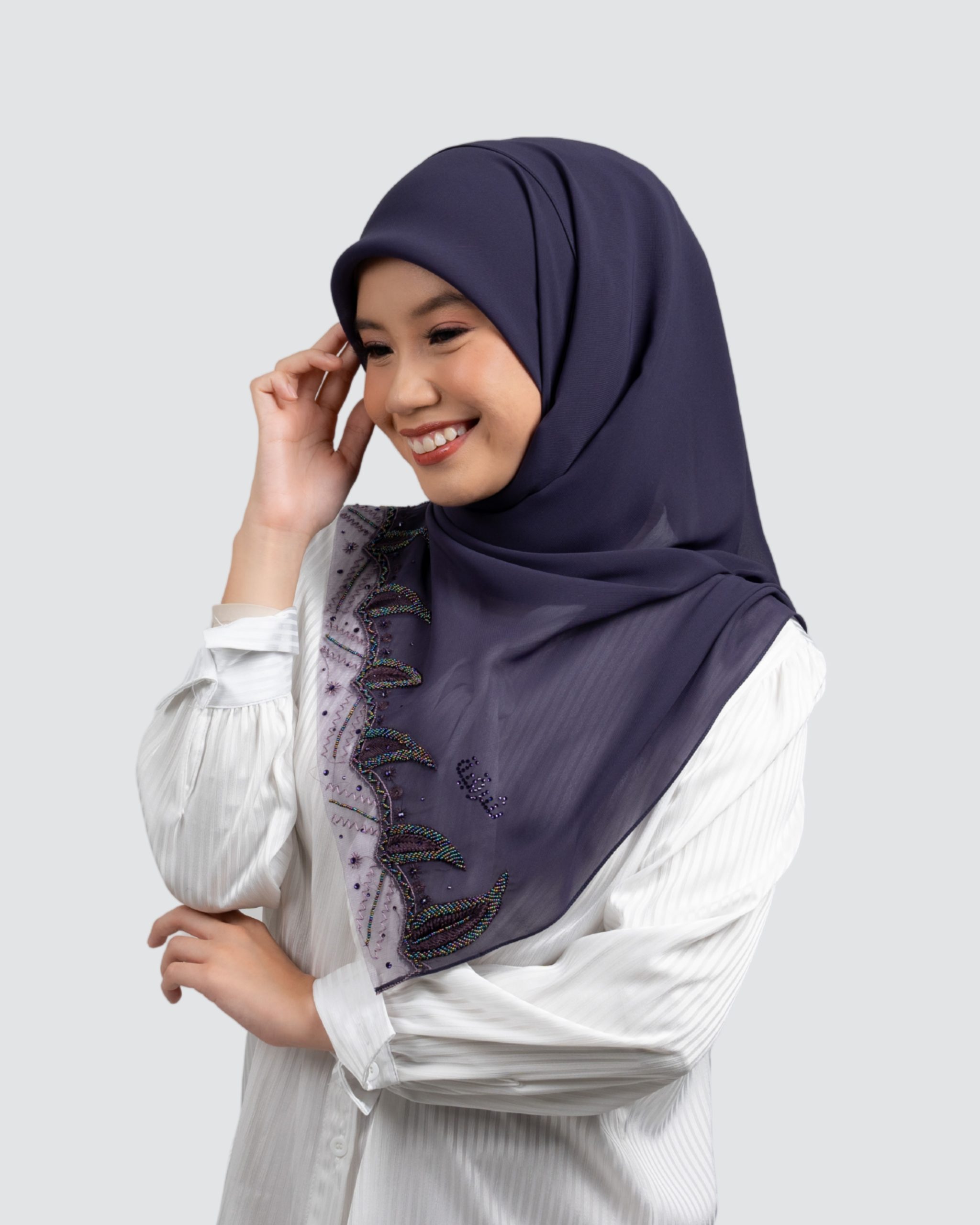 Tania Beads Embroidery Lace Shawl - Mulberry