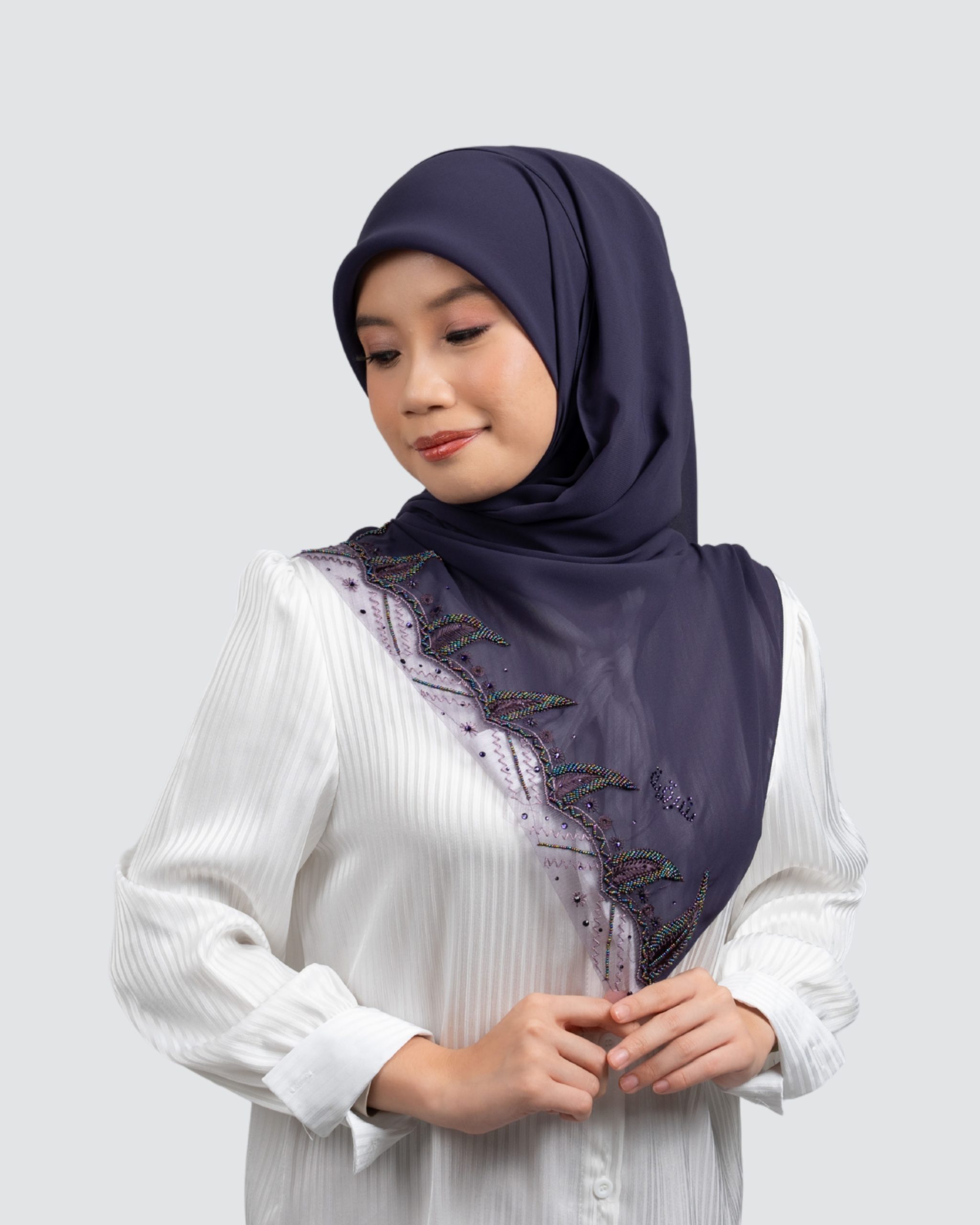 Tania Beads Embroidery Lace Shawl - Mulberry