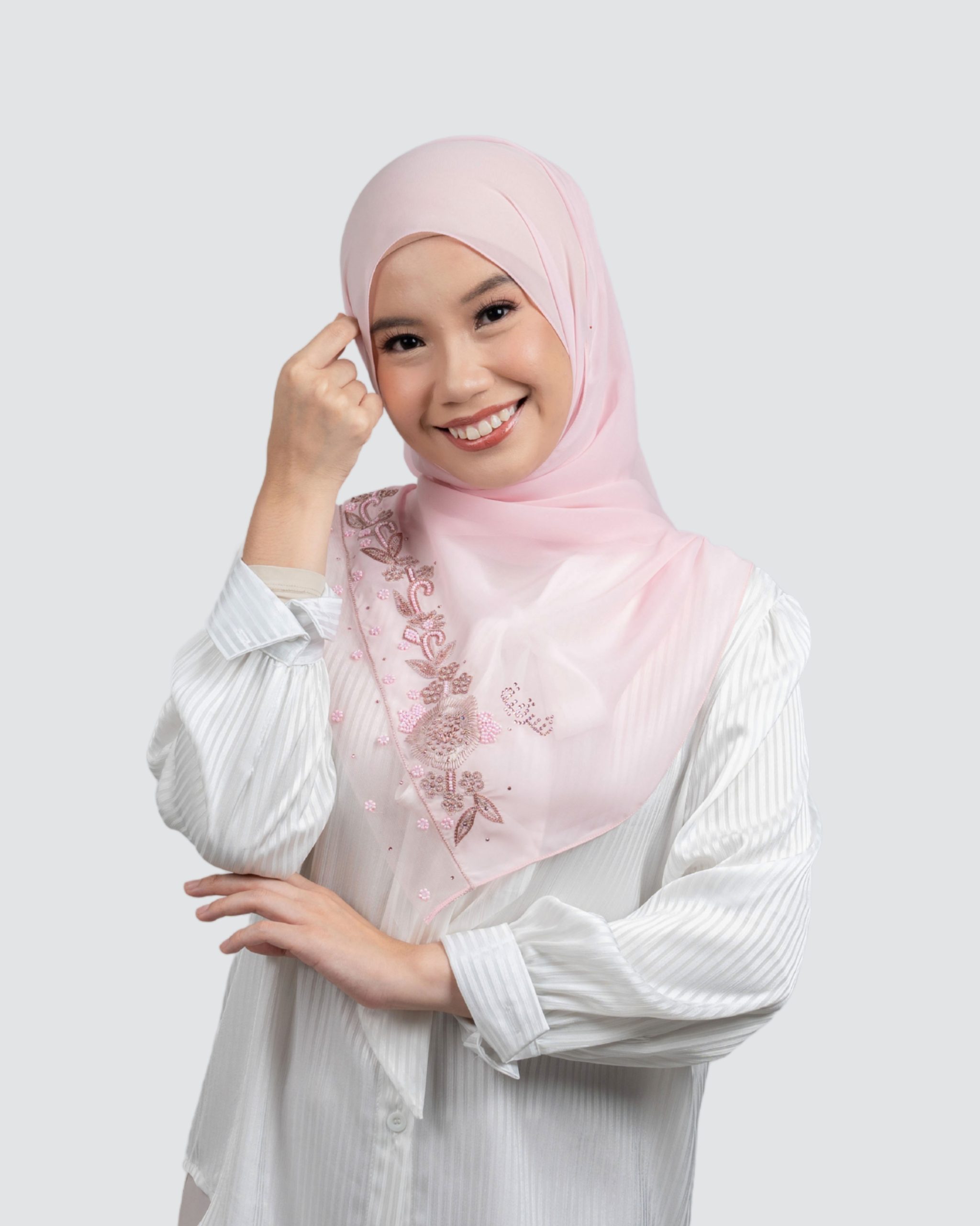 Safiya Embroidery Beads Lace Shawl - Ruby
