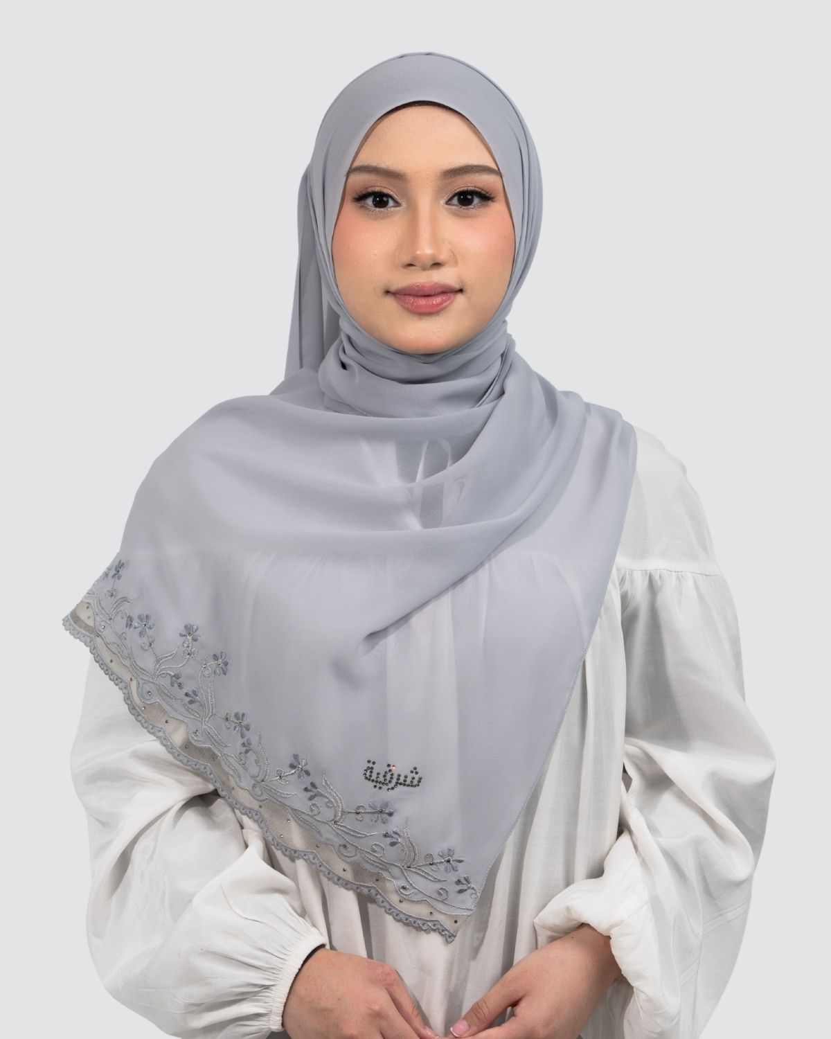 Layla Lace Embroidery Shawl - Silver
