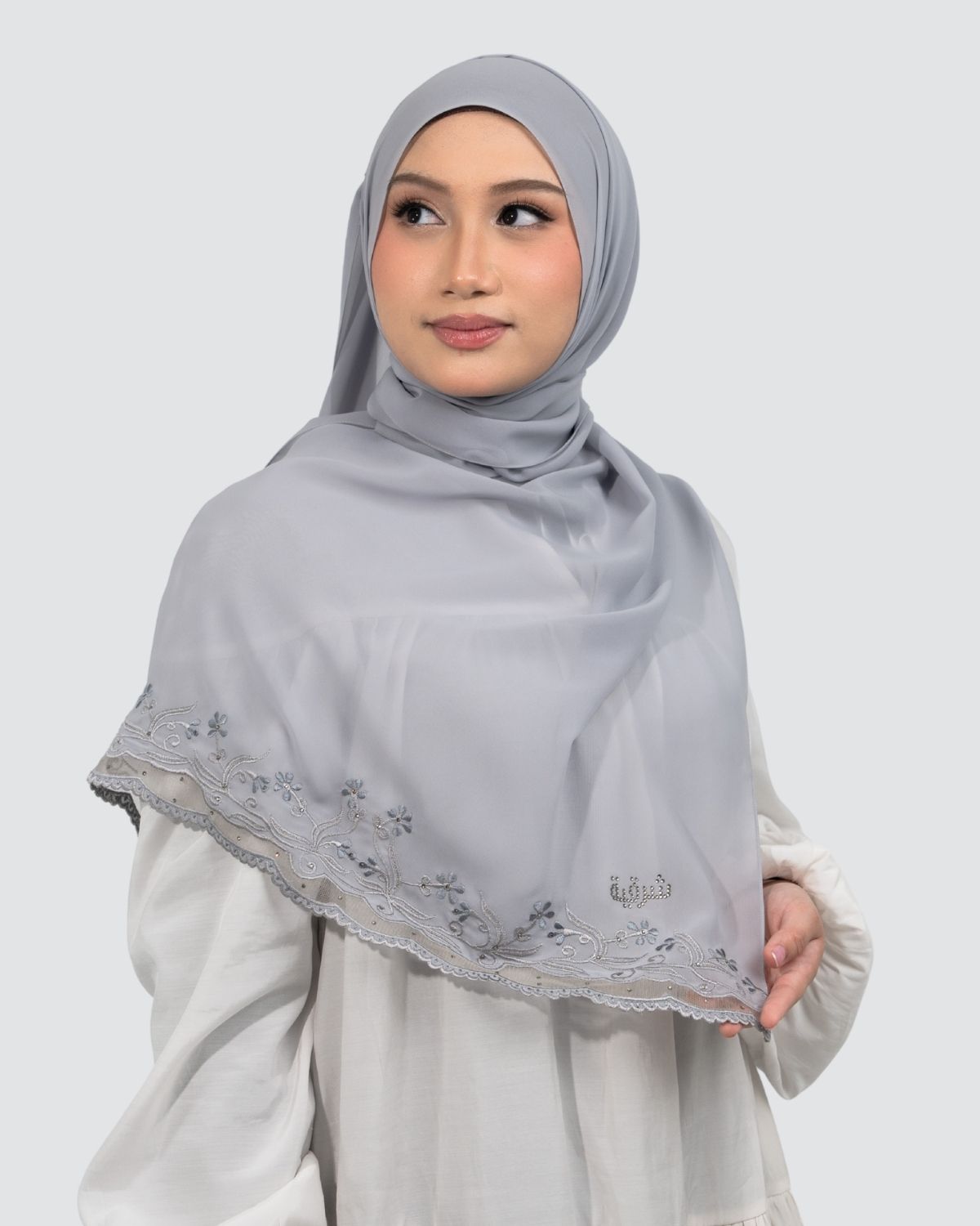 Layla Lace Embroidery Shawl - Silver